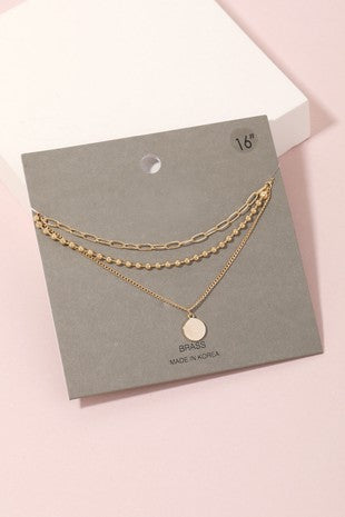 Disc Charm Layered Chain Necklace- Gold