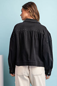 Jodi Mineral Wash Studded Lightweight Denim Jacket: Vintage Black