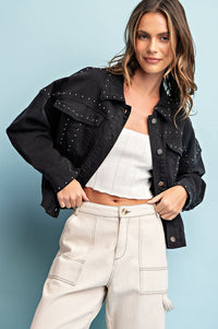 Jodi Mineral Wash Studded Lightweight Denim Jacket: Vintage Black