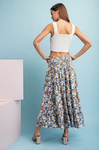 Edith Floral Print Maxi Skirt: Slate Blue