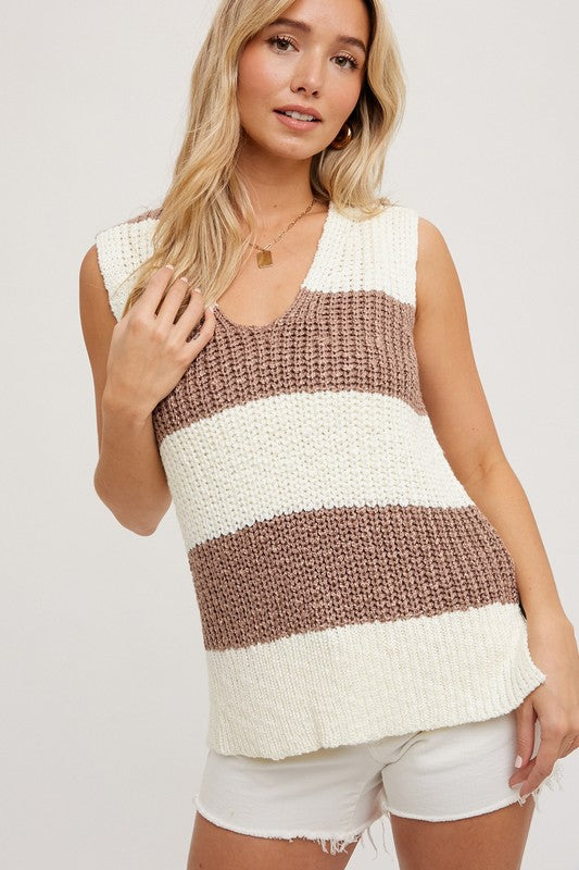 Rae Sleeveless Sweater Knit Top- Coco