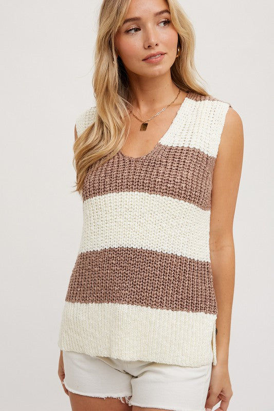 Rae Sleeveless Sweater Knit Top- Coco