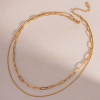 Dainty 18K Gold Plated Stainless Steel Paperclip Chain Multi Layer Necklace: Gold