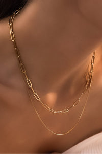 Dainty 18K Gold Plated Stainless Steel Paperclip Chain Multi Layer Necklace: Gold