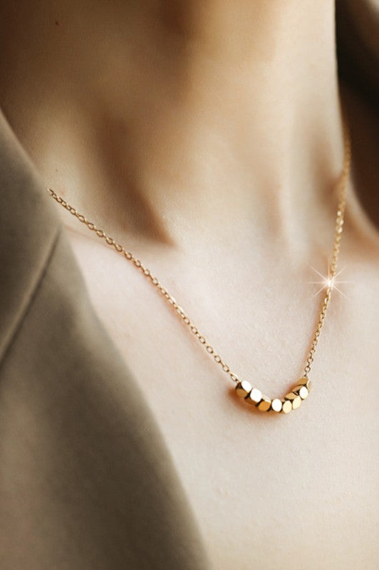 18K Gold Non-Tarnish Dainty Bead Necklace: Gold