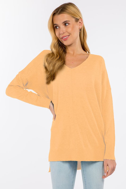 Dreamers Tunic Length V-Neck Sweater