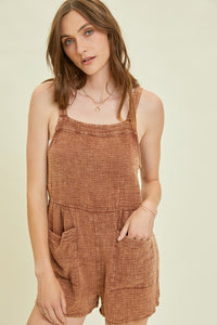 Willa Gauze Vintage Wash Romper: Chocolate