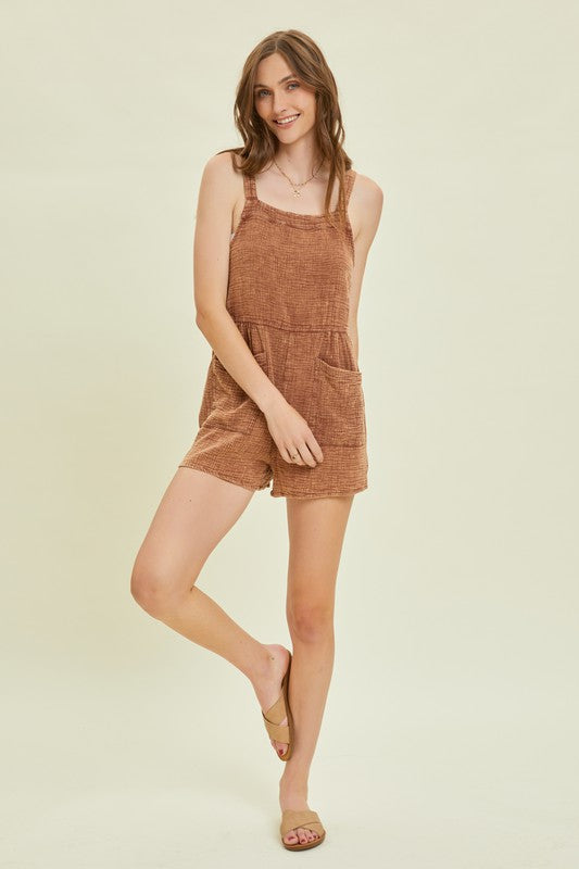 Willa Gauze Vintage Wash Romper: Chocolate