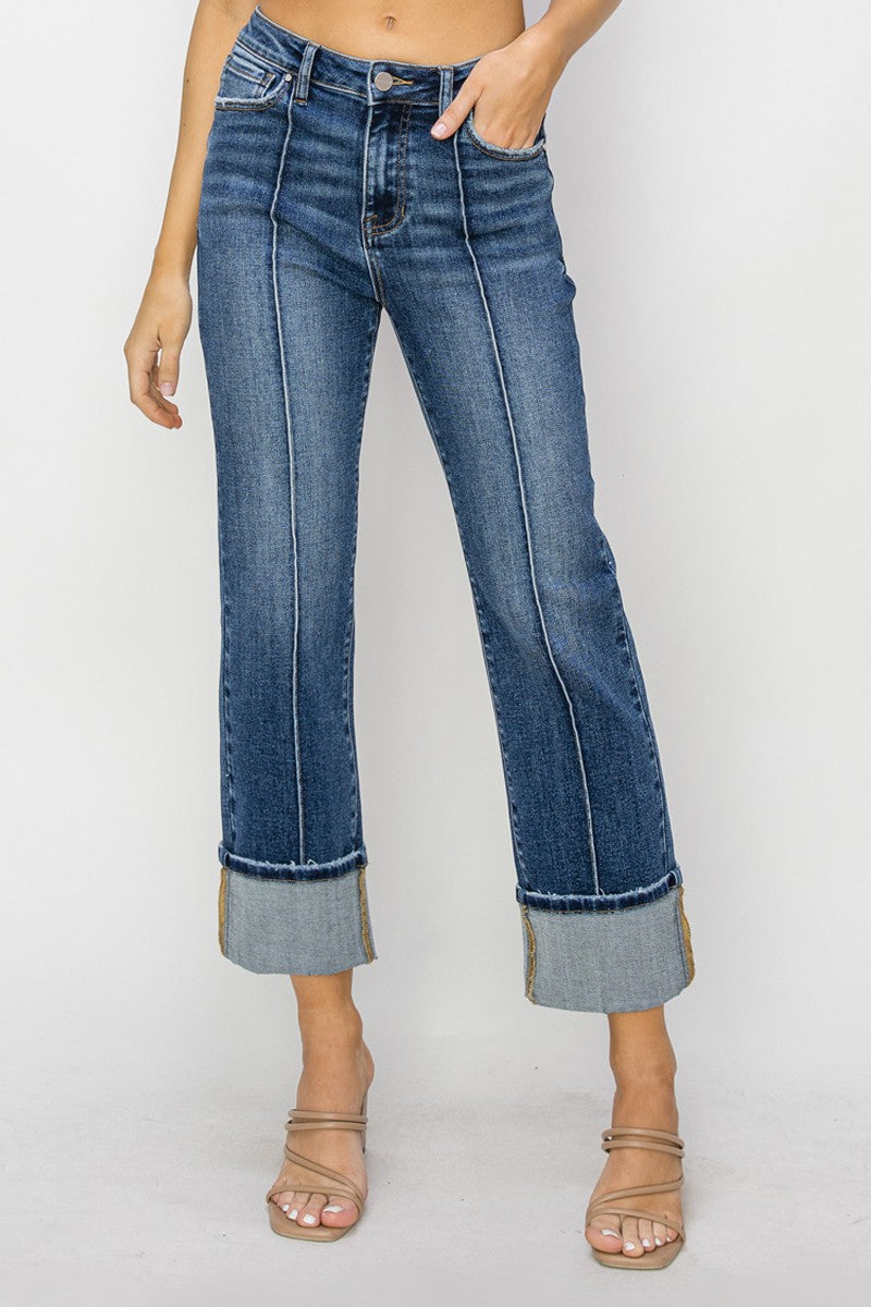 Avery High Rise Straight Leg Jeans: Dark Wash
