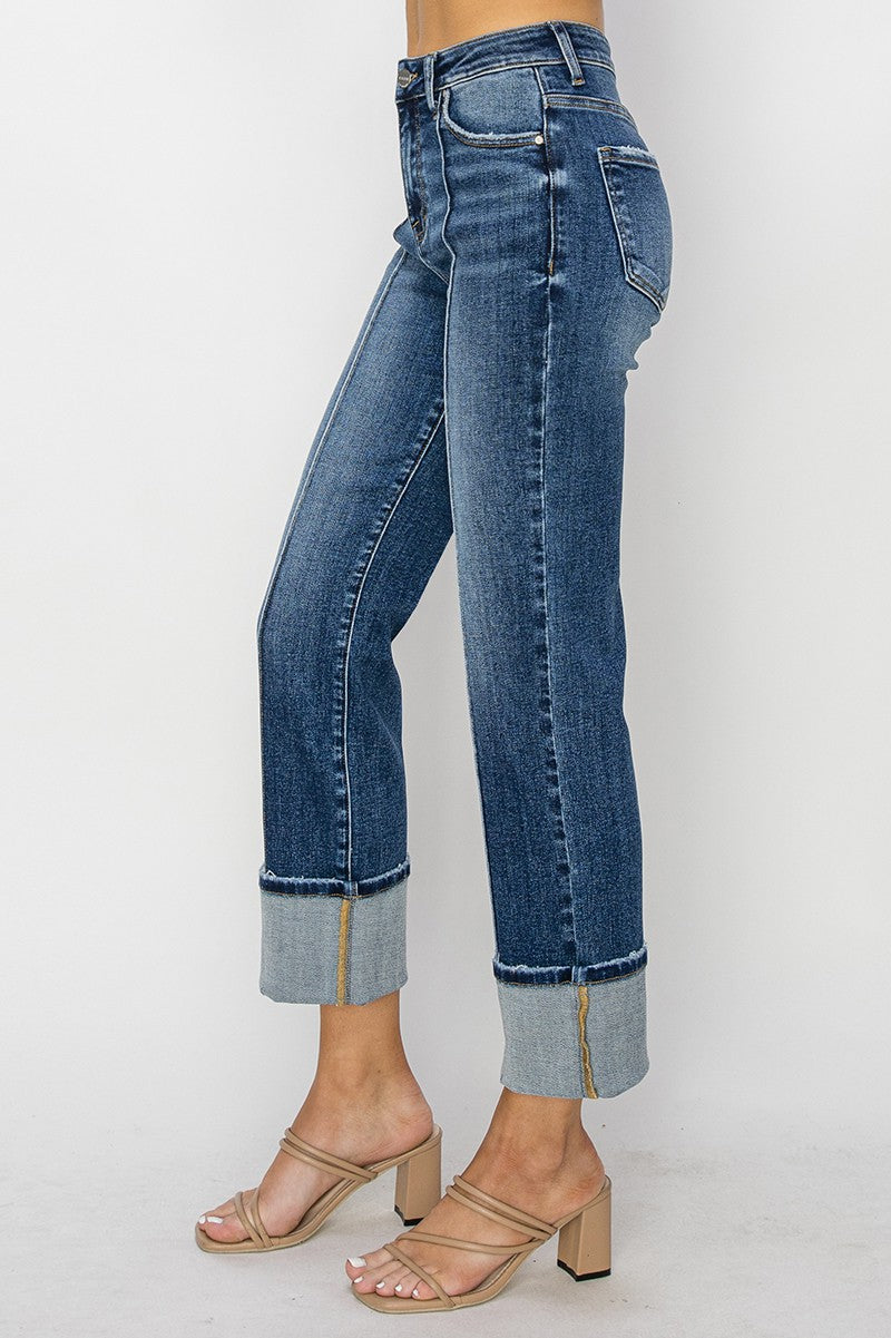 Avery High Rise Straight Leg Jeans: Dark Wash