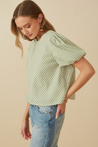 June Womens Linen Like Chevron Striped V Neck Top: Sage