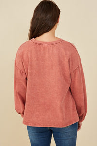 Womens Vintage Star Patch Washed Sweatshirt: Red