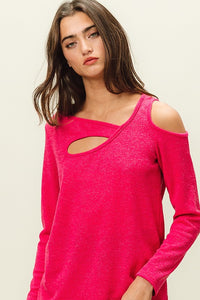 Sugar N Spice Cut Out Long Sleeve Top- Hot Pink