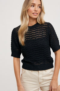 Levi Short Sleeve Sweater Top- Black