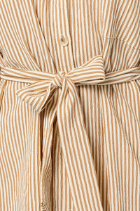 Tia Button Down Shirt Dress: Cream/Taupe Stripe