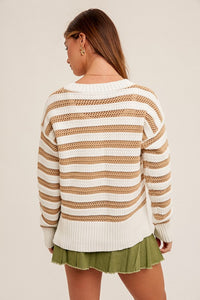 Mollie Open Weave Sweater- Cream/Taupe