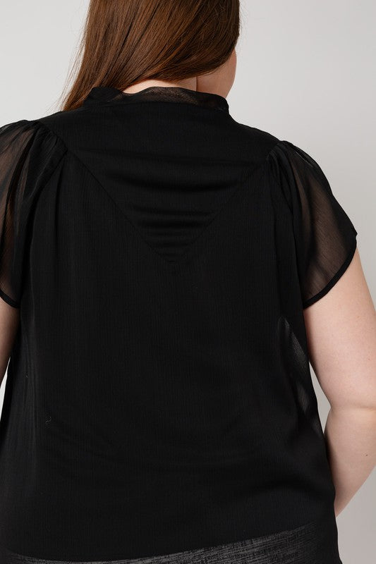 Merideth Plus Size Short Sleeve Blouse- Black