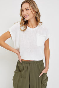 Bailey Ribbed Pocket Top: White