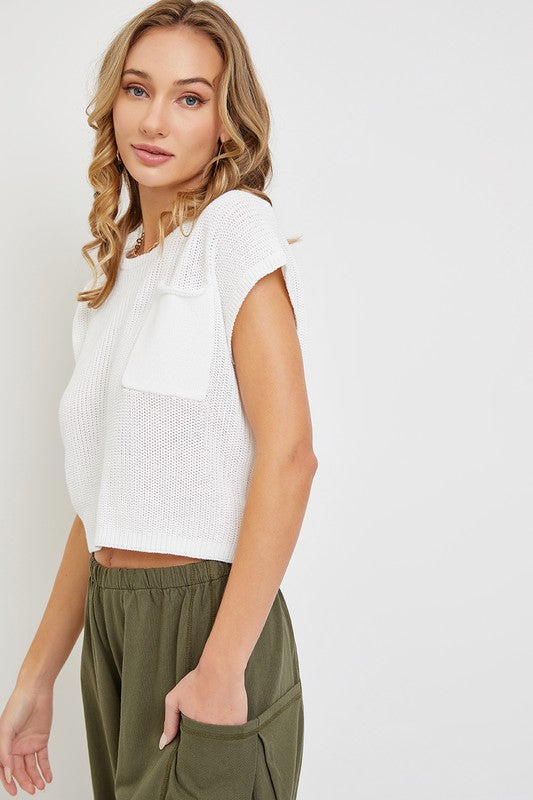 Bailey Ribbed Pocket Top: White