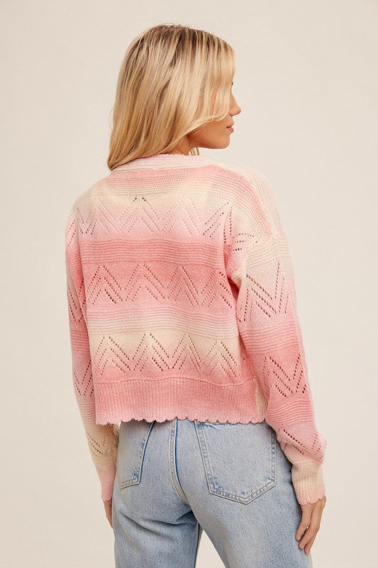 Strawberry Fields Pointelle Cardigan- Pink Ombre