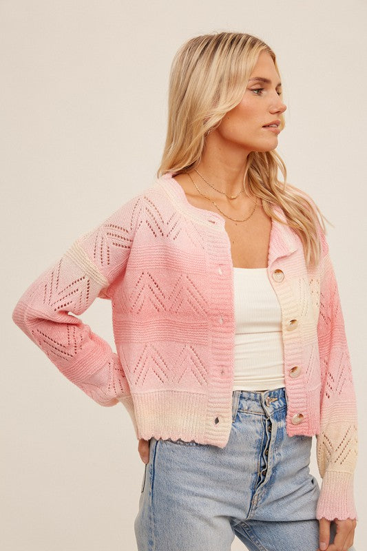 Strawberry Fields Pointelle Cardigan- Pink Ombre