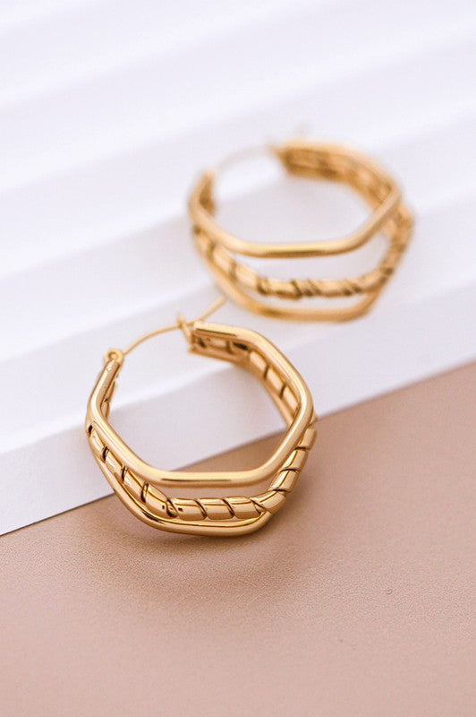 18K Waterproof Non-Tarnish Stainless Steel Hoops: Gold