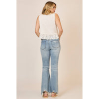 Ivory Eyelet Peplum Tie Front Top: Off White