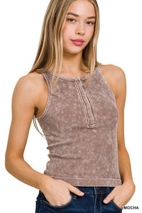 Ashley Vintage Wash Ribbed Button Up Tank