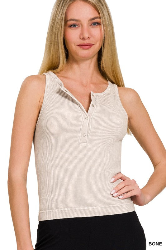 Ellie Washed Ribbed Button-Up Tank | Seamless Summer Essential