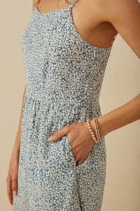 Eloise Ditsy Floral Sleeveless Wide Leg Jumpsuit: Blue