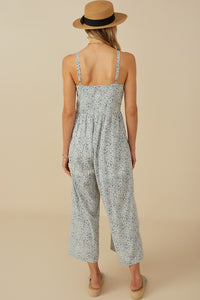 Eloise Ditsy Floral Sleeveless Wide Leg Jumpsuit: Blue