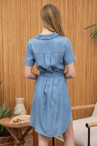 Lucie Chambray Denim Mini Shirt Dress- Medium Wash