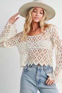 Savannah Crochet Boat Neck Pullover: Natural