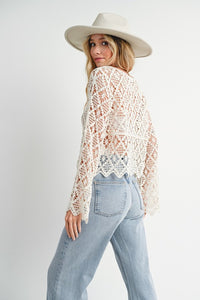 Savannah Crochet Boat Neck Pullover: Natural