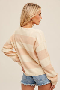 Marlow Stripe Button Down Cardigan: Cream/Blush