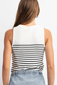 Mak Striped Sleeveless Top: Off White