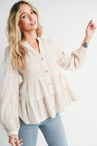 Sawyer Tiered Rustic Blouse: Oatmeal