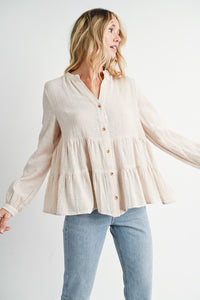 Sawyer Tiered Rustic Blouse: Oatmeal