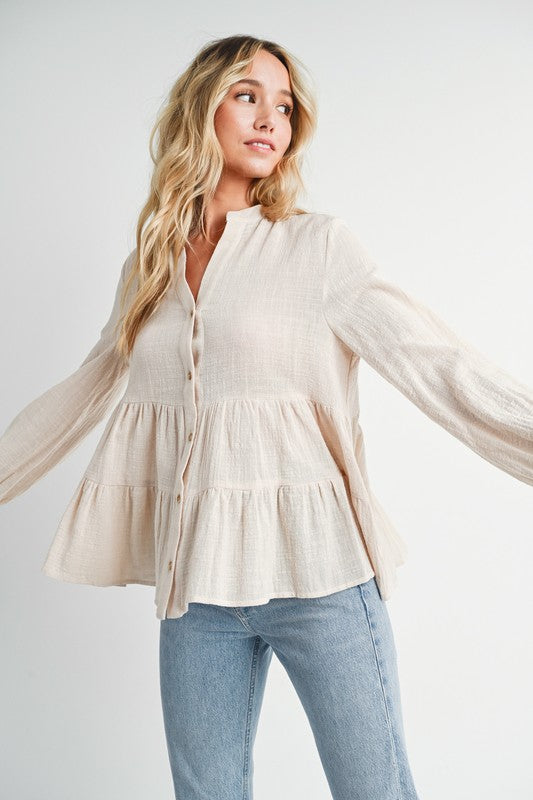 Sawyer Tiered Rustic Blouse: Oatmeal