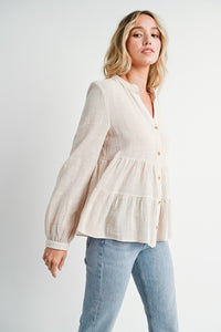 Sawyer Tiered Rustic Blouse: Oatmeal