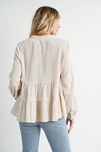 Sawyer Tiered Rustic Blouse: Oatmeal