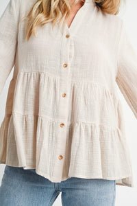 Sawyer Tiered Rustic Blouse: Oatmeal