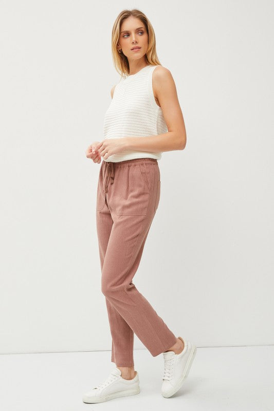 Brandi Linen Drawstring Pants: Terracotta