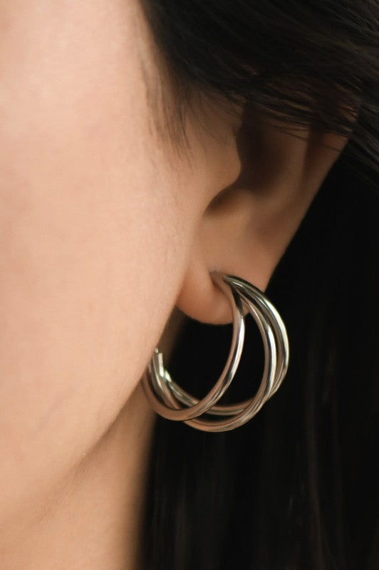 Waterproof Non-Tarnish Stainless Steel Hoops: Silver