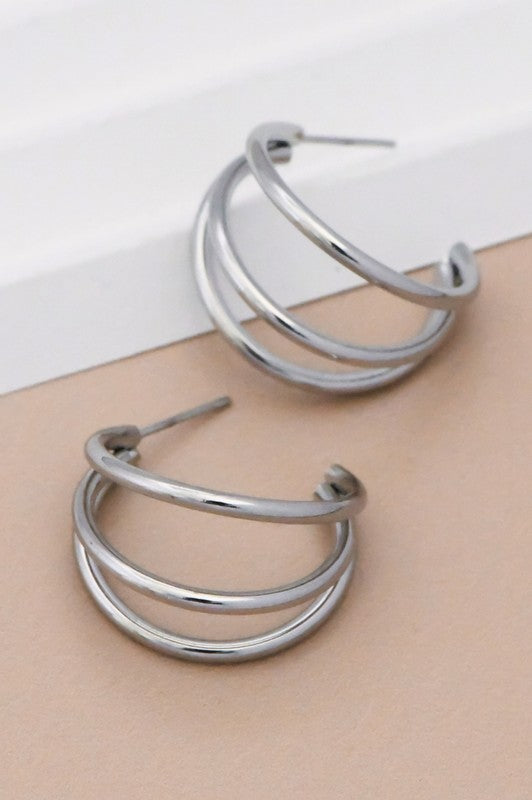 Waterproof Non-Tarnish Stainless Steel Hoops: Silver