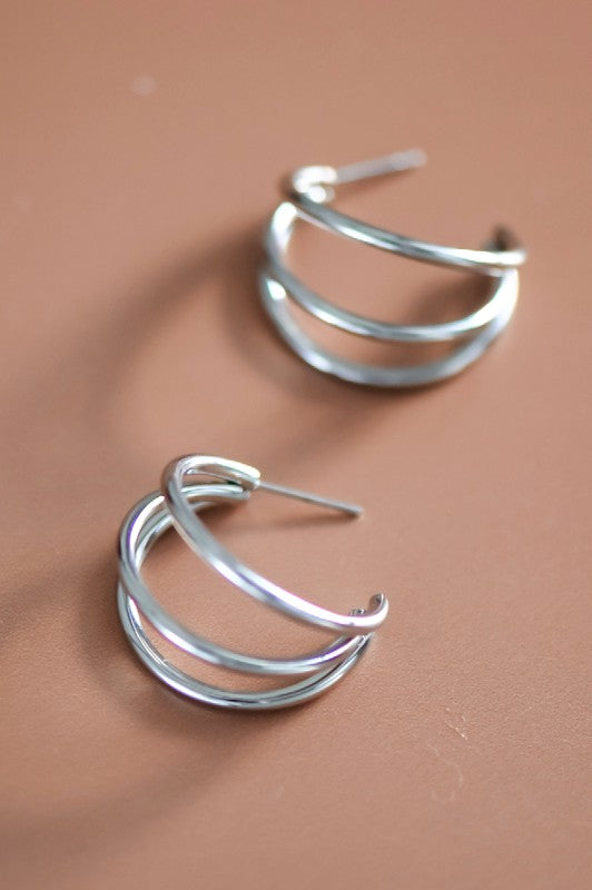 Waterproof Non-Tarnish Stainless Steel Hoops: Silver