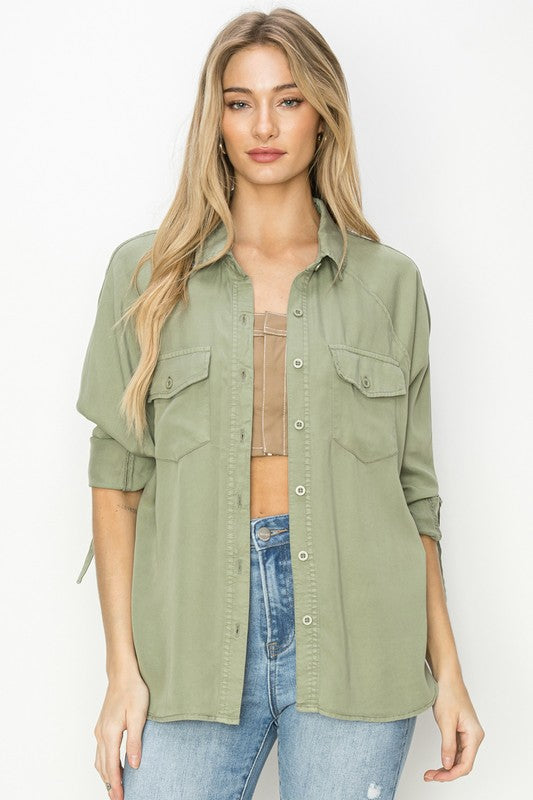 Elsie Oversized Lightweight Tencel Shirt: Spring Sage