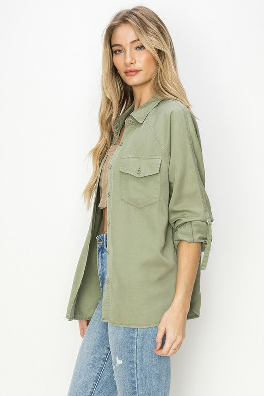 Elsie Oversized Lightweight Tencel Shirt: Spring Sage