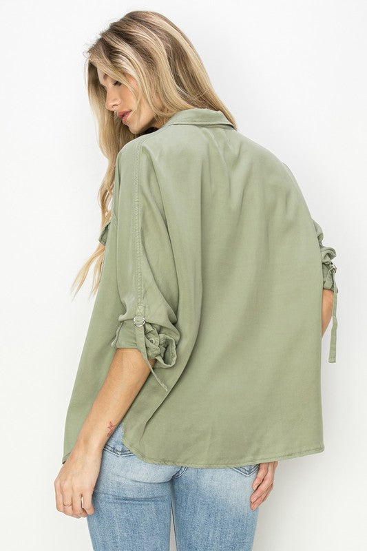 Elsie Oversized Lightweight Tencel Shirt: Spring Sage