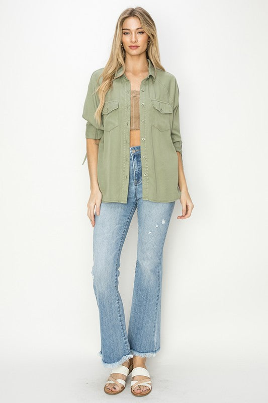 Elsie Oversized Lightweight Tencel Shirt: Spring Sage